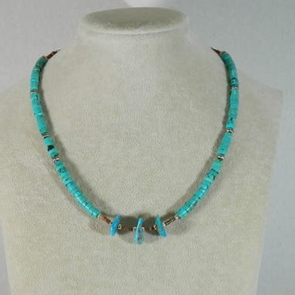 Artisan  Turquoise and Sterling Silver Beads Upcycled Necklace Handmade - Picture 4 of 4